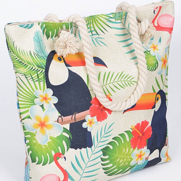 Pink Haley Handbags - Summer Two sides Toucan Canvas Tote Bag